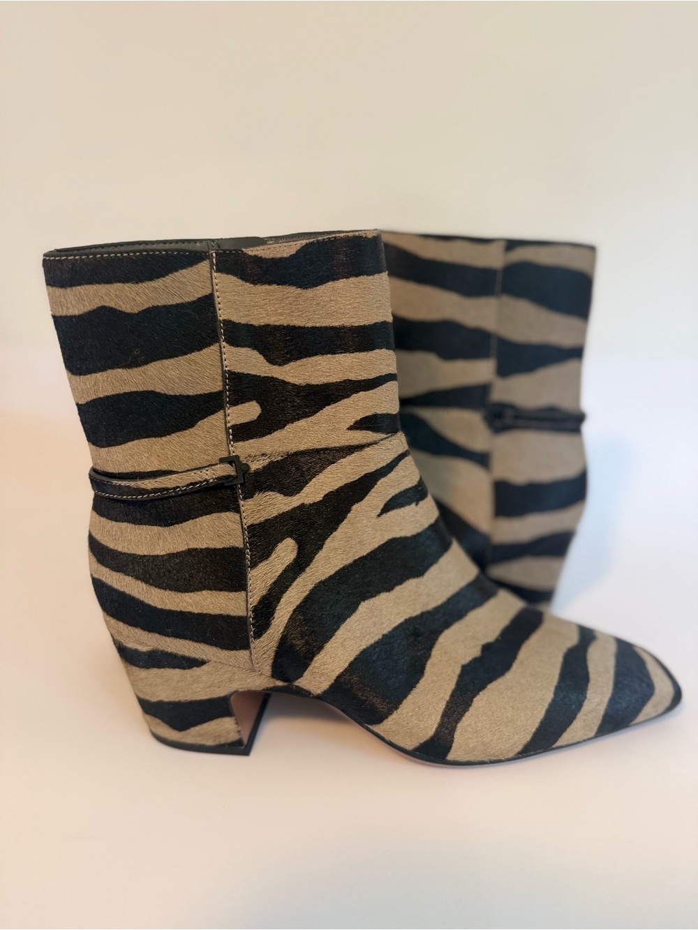Franco Sarto Black and Tan Zebra Print Ankle Boots